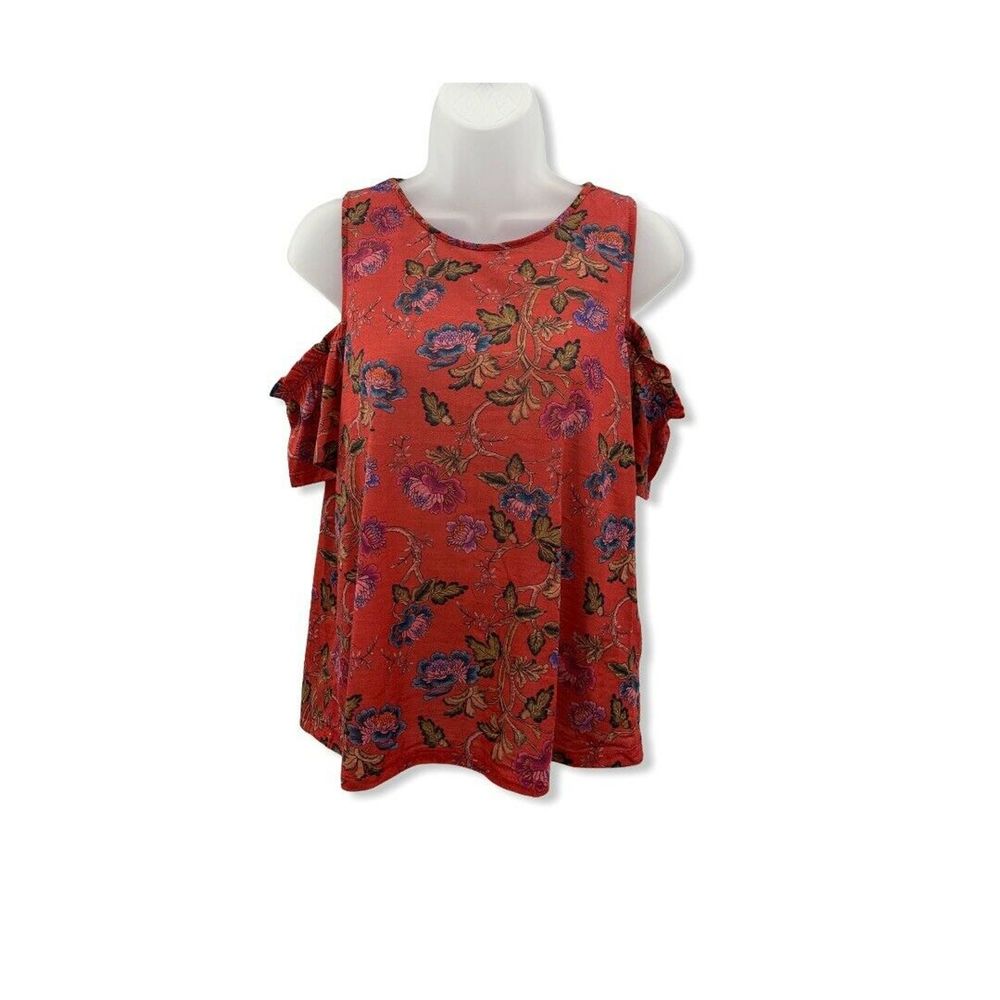 Springfield Red Floral Cold Shoulder Blouse Size M